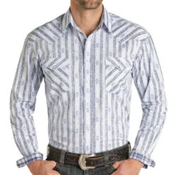Men's Panhandle Blue & White Pattern Long Sleeve #R0S1214