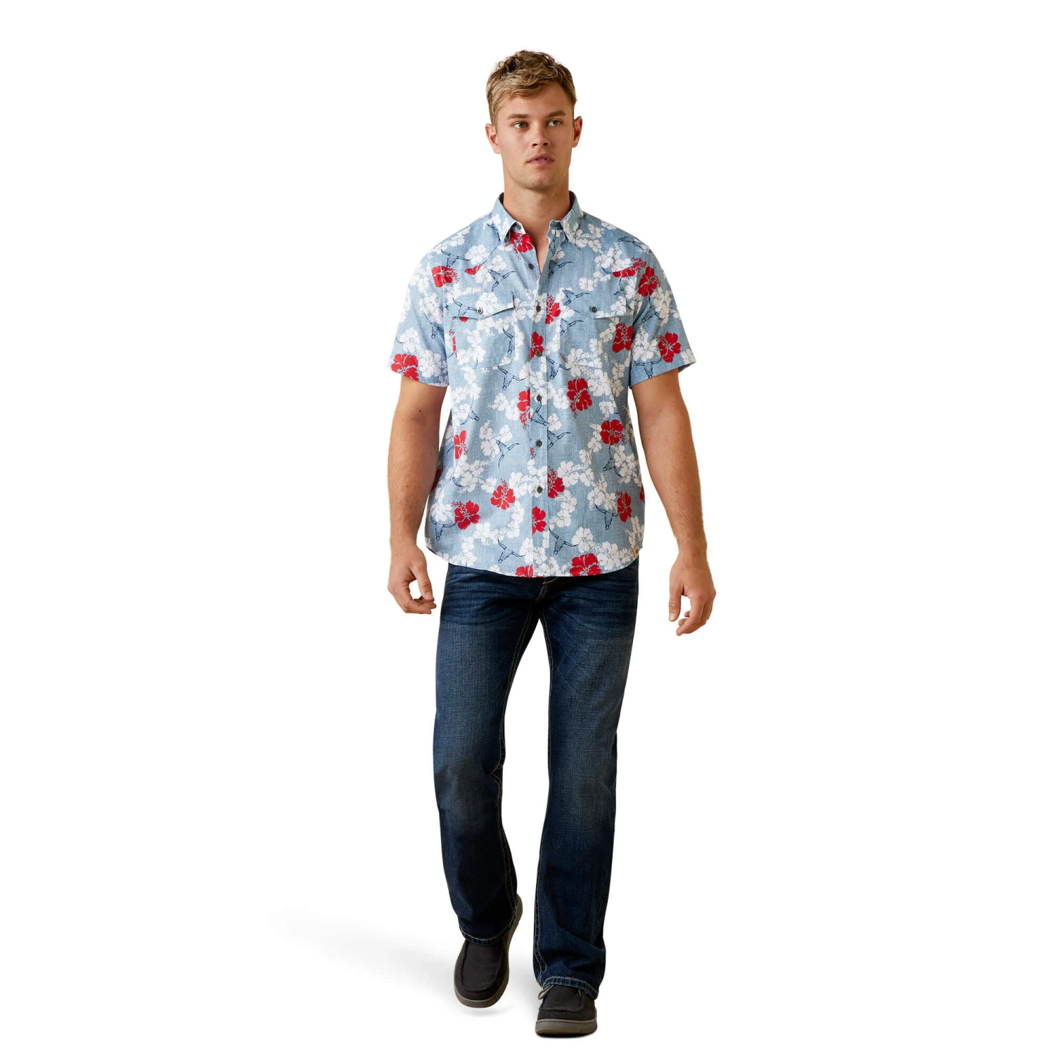 Men's Ariat VentTEK Western Aloha Fitted Button Down Shirt #10044015 - Image 4